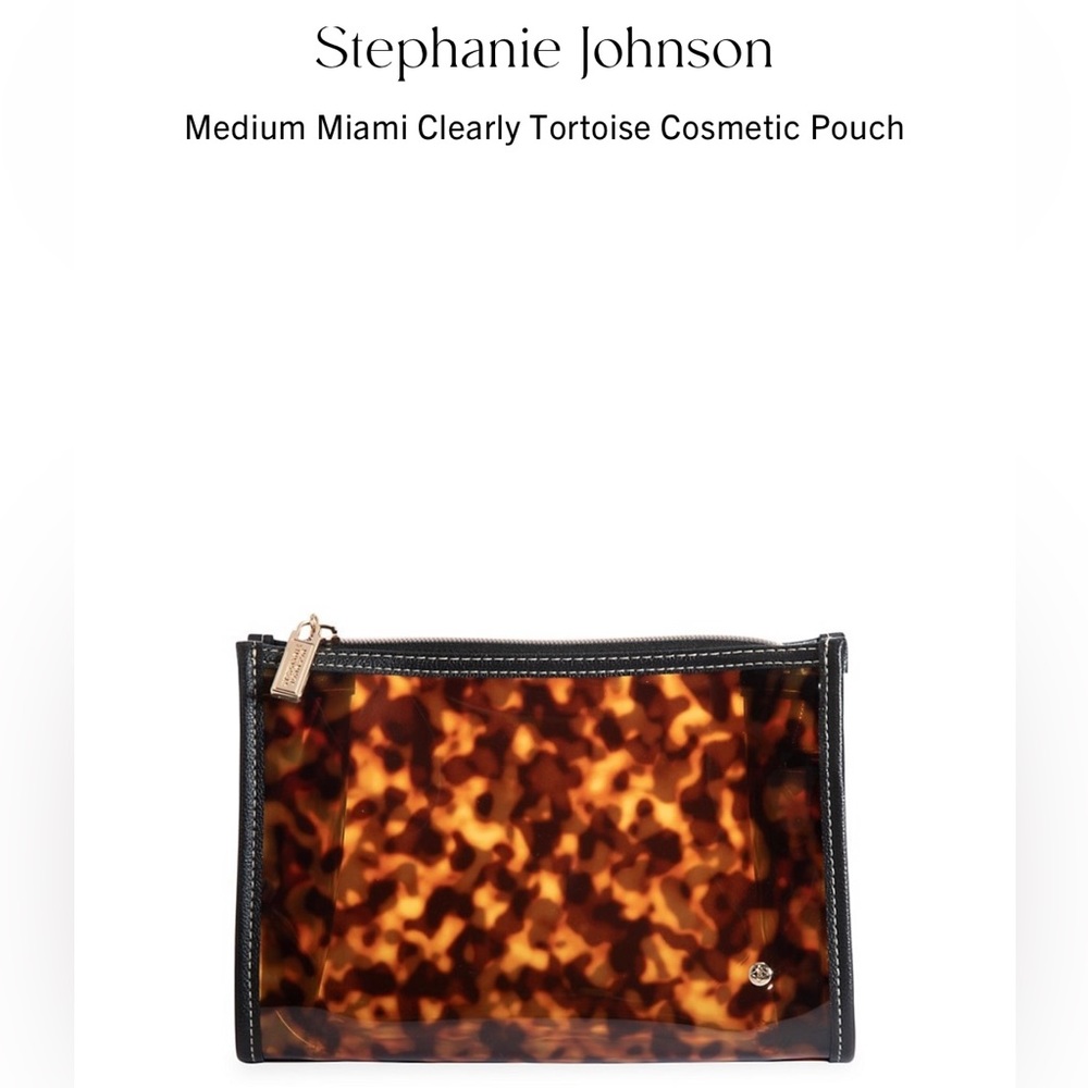 NWT Stephanie Johnson Miami Clearly Medium Size Tortoise Pattern Cosmetic Bag